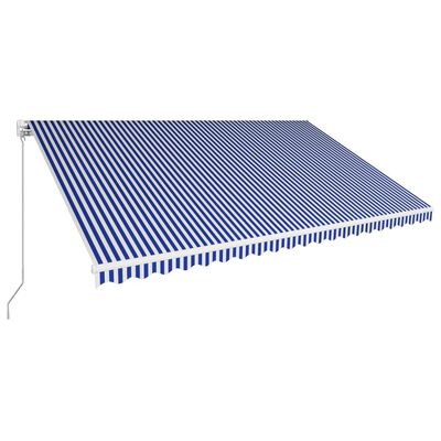 vidaXL Manual Retractable Awning 196.9"x118.1" Blue and White