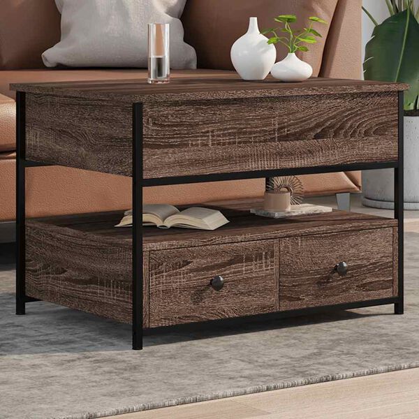 vidaXL Coffee Table Brown oak Engineered wood and metal Medium