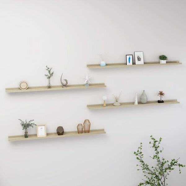 vidaXL Wall Shelf Set of 4 Sonoma Oak MDF Large Wall Mounting