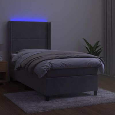 vidaXL Box Spring Bed with Mattress&LED Light Gray Twin XL Velvet
