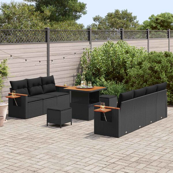 vidaXL Garden Sofa Set with Cushion 10 pcs Black