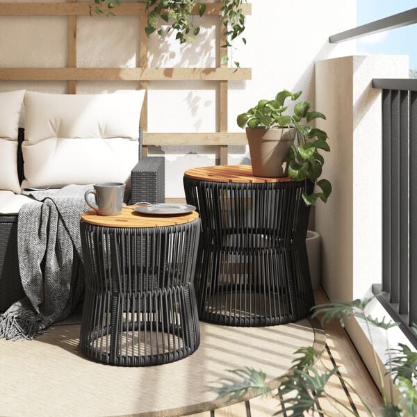 vidaXL Garden Side Table Black and brown PE rattan 2 pcs Stackable