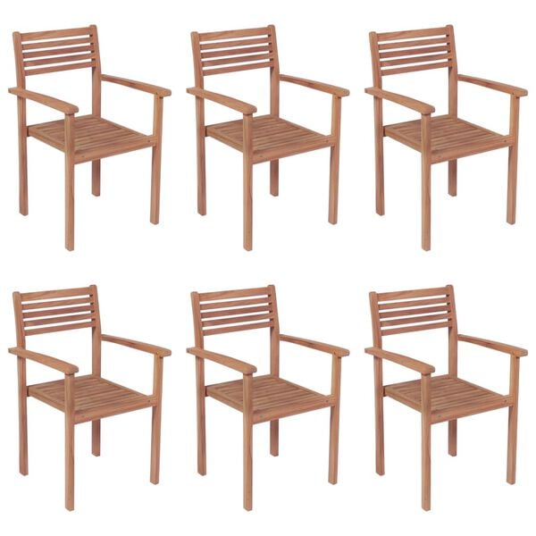 vidaXL Stackable Chair Set of 6 Teak Solid Teak Wood Medium Stackable