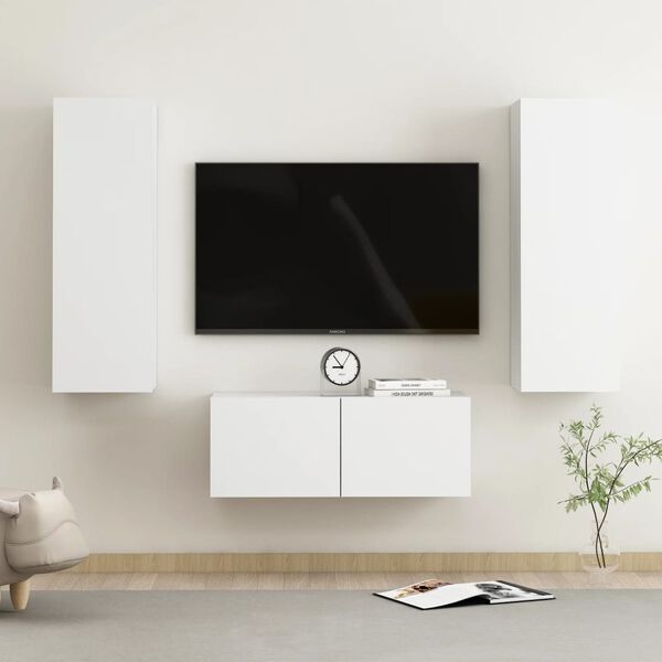 vidaXL TV Cabinet Set of 3 White Engineered wood TV Cabinet
