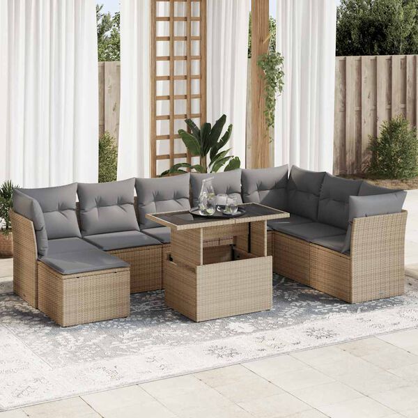 vidaXL Garden Sofa Set Beige Poly Rattan Large Adjustable Armrests