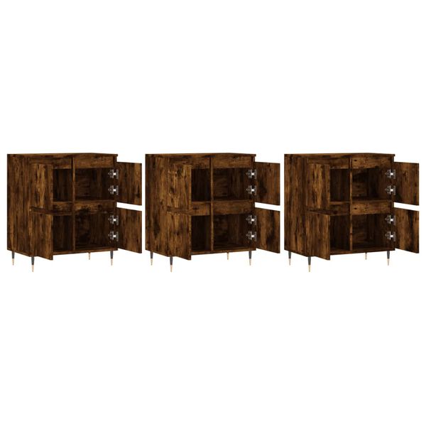 vidaXL Sideboard Set of 3 Smoked oak Engineered wood, metal Standard