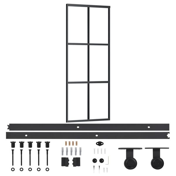 vidaXL Sliding Door with Hardware Set ESG Glass&Aluminium 29.9x80.7"(151011+145263)