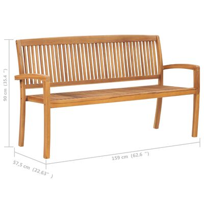 vidaXL Stacking Patio Bench with Cushion 62.6" Solid Teak Wood