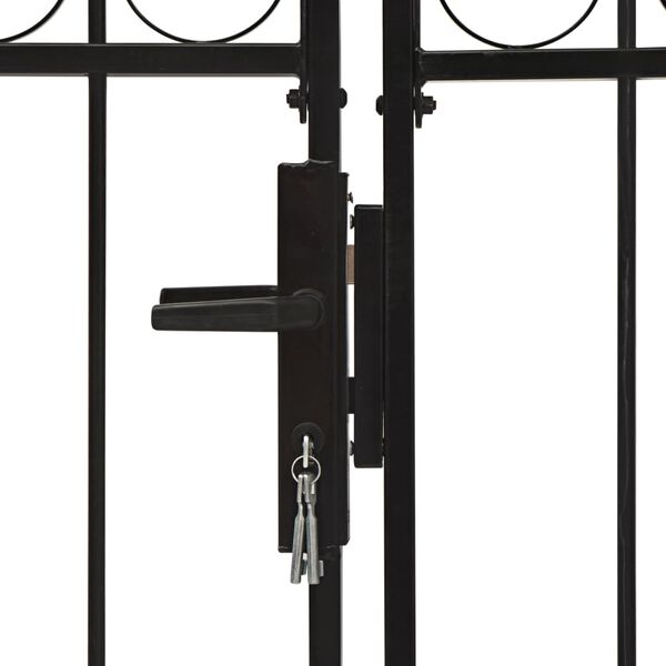 vidaXL Fence Gate Double Door with Arched Top Steel 157.5x68.9" Black