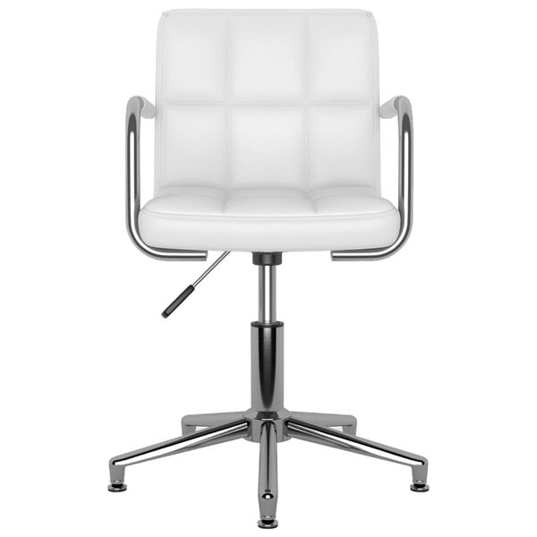 vidaXL Swivel Office Chair White Faux Leather, Chromed Steel, Foam Medium