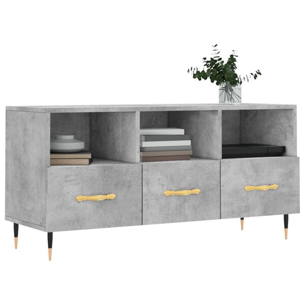 vidaXL TV Cabinet Concrete Grey Engineered Wood and Iron 40.2x14.2x19.7 in