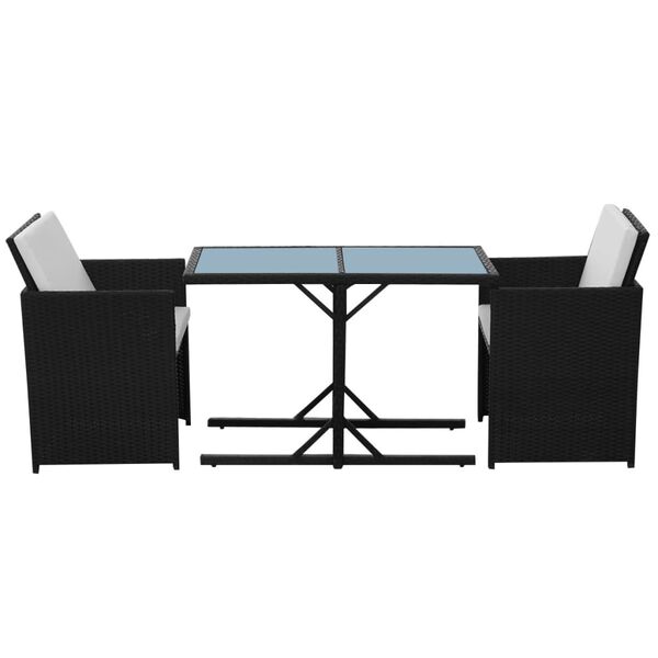 vidaXL Garden Table And Chair Black PE rattan, Steel, Glass, Polyester