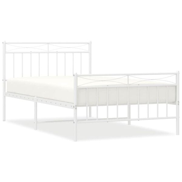 vidaXL Bed Frame White Steel Twin Bed Frame Rectangular Modern