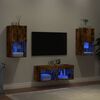 vidaXL 4 Piece TV Wall Stands with LED Lights Smoked Oak