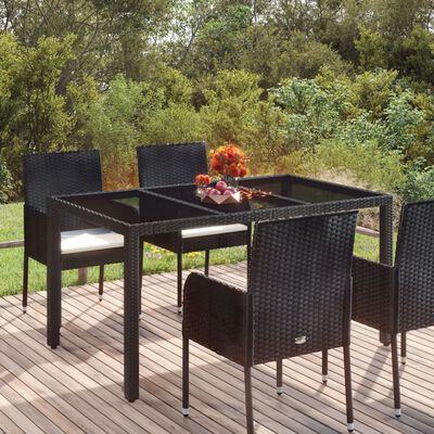 vidaXL Patio Table with Glass Top Black 59.1"x35.4"x29.5" Poly Rattan