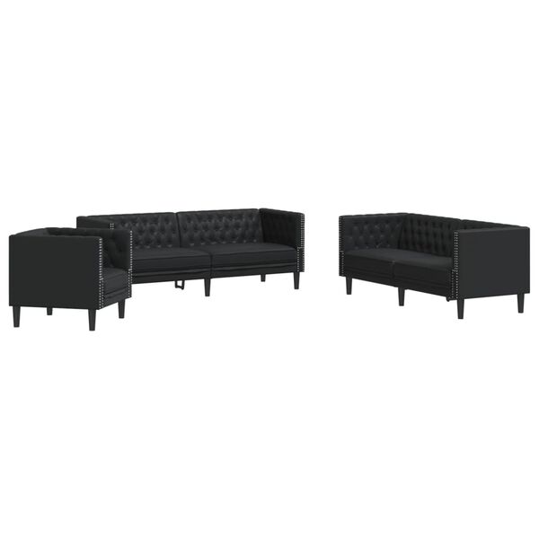 vidaXL 3 Piece Chesterfield Sofa Set Black Faux Leather