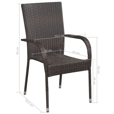 vidaXL Stackable Patio Chairs 2 pcs Poly Rattan Brown