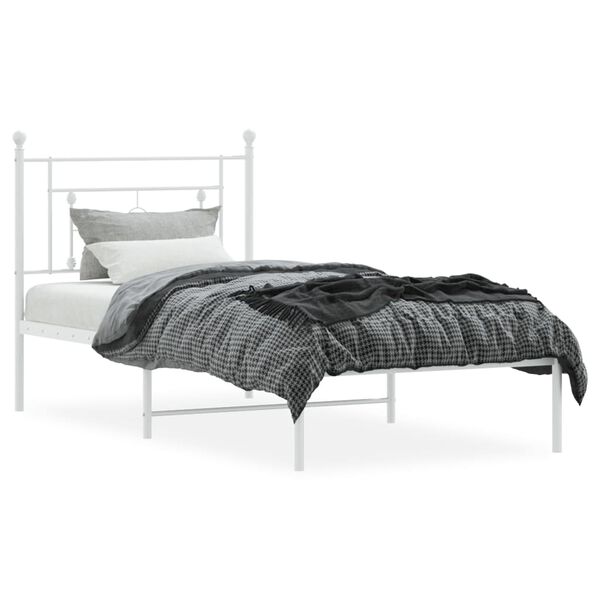 vidaXL Bed Frame White Powder-Coated Steel Twin Bed Frame Rectangular