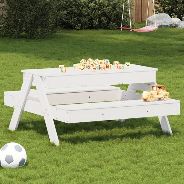 vidaXL Picnic Table White Solid Pine Wood Medium Picnic Table
