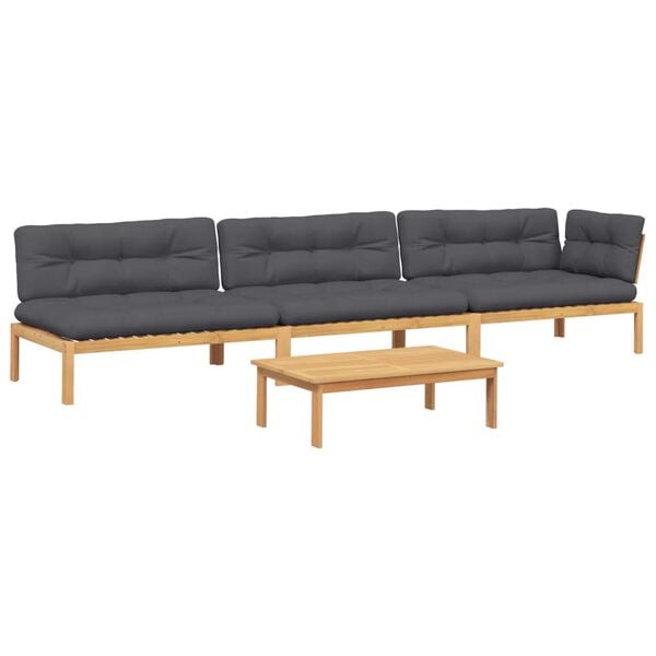 vidaXL Pallet Sofa Set Acacia wood with black cushions