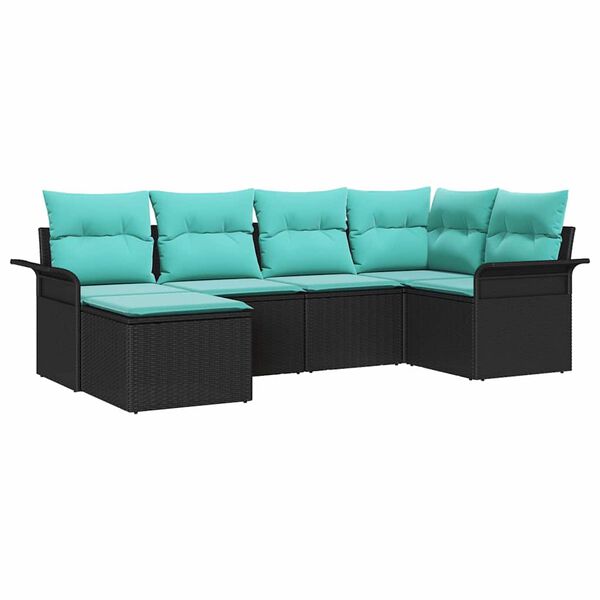 vidaXL Garden Sofa Set with Cushion 6 pcs Black Poly Rattan
