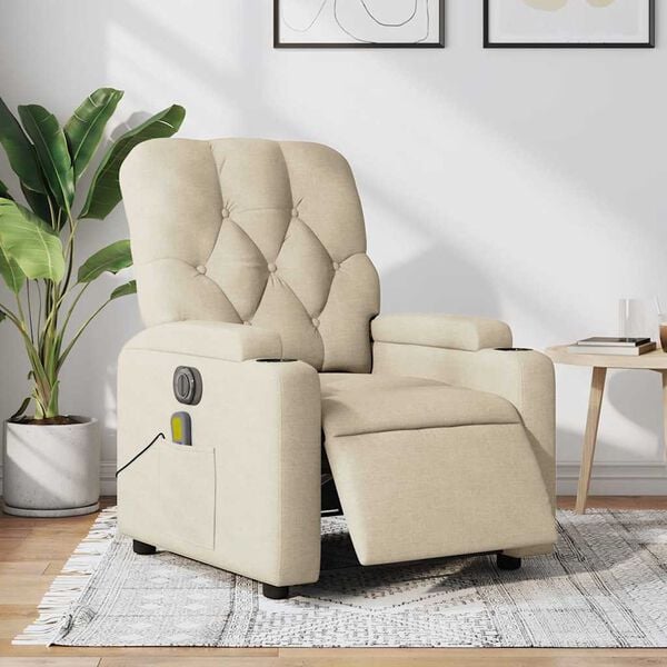 vidaXL Electric Massage Recliner Chair Cream Polyester, Metal, Plywood