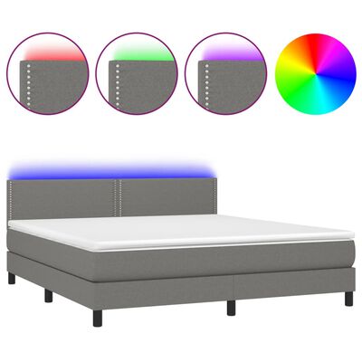 vidaXL Box Spring Bed with Mattress&LED Dark Gray California King Fabric