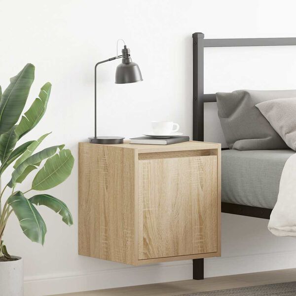 vidaXL Wall-mounted Bedside Cabinet Sonoma oak Engineered wood Medium