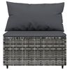 vidaXL Patio Middle Sofa Grey PE rattan, powder-coated steel, fabric