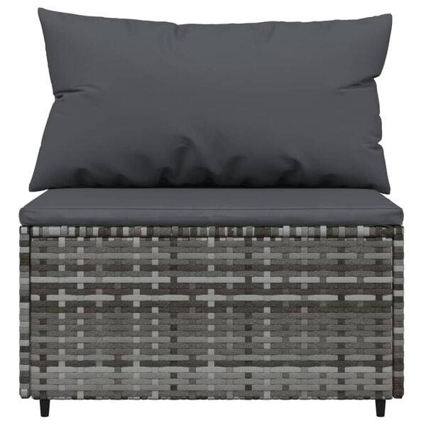 vidaXL Patio Middle Sofa Grey PE rattan, powder-coated steel, fabric