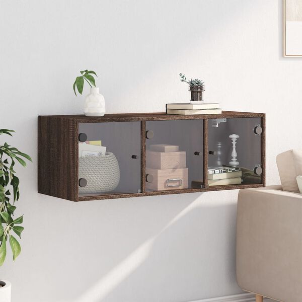 vidaXL Wall Cabinet with Glass Doors Brown Oak 40.2"x14.6"x13.8"