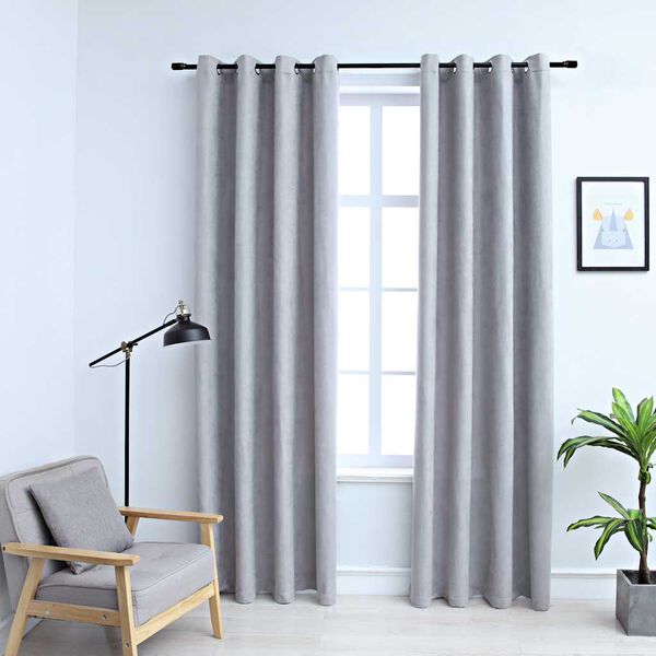 vidaXL Blackout Curtains with Metal Rings 2 pcs Grey 55.1x68.9"