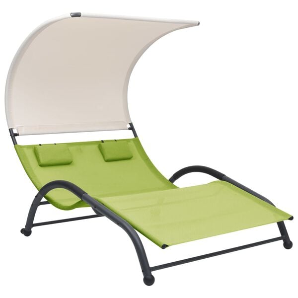 vidaXL Sun Lounger Green Textilene and Steel Double Sun Lounger