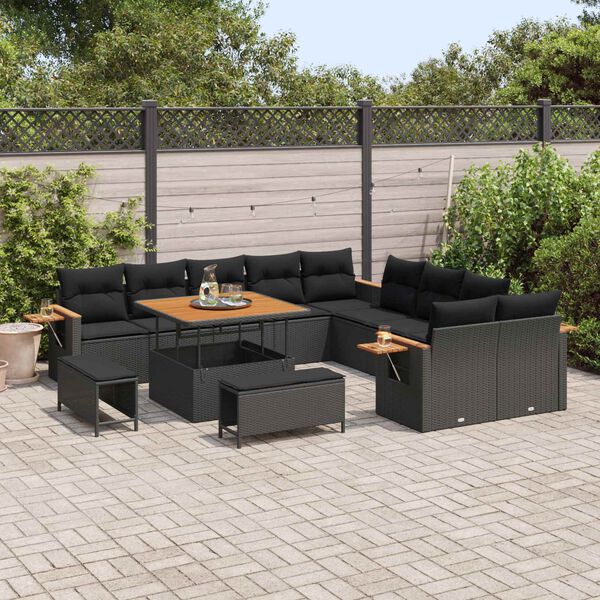 vidaXL Garden Sofa Set with Cushion 17 pcs Black Poly Rattan