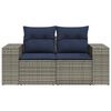 vidaXL Patio Sofa with Cushions 2-Seater Gray Poly Rattan