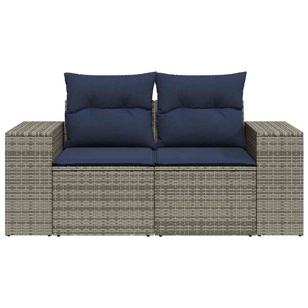 vidaXL Patio Sofa with Cushions 2-Seater Gray Poly Rattan