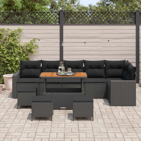 vidaXL Garden Sofa Set with Cushion 12 pcs Black Poly Rattan