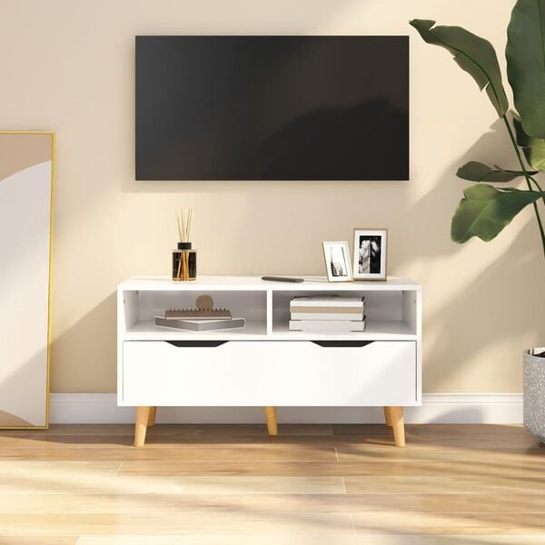 vidaXL TV Cabinet High gloss white Engineered wood 35.4 x 15.7 x 19.1 in