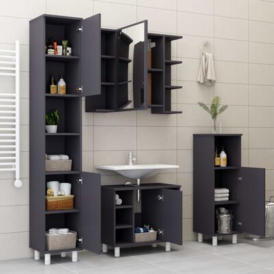 vidaXL Bathroom Mirror Cabinet Gray 31.5"x8.1"x25.2" Engineered Wood
