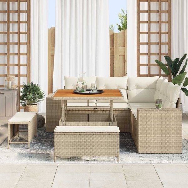 vidaXL Garden Sofa Set with Cushion 8 pcs Beige Poly Rattan
