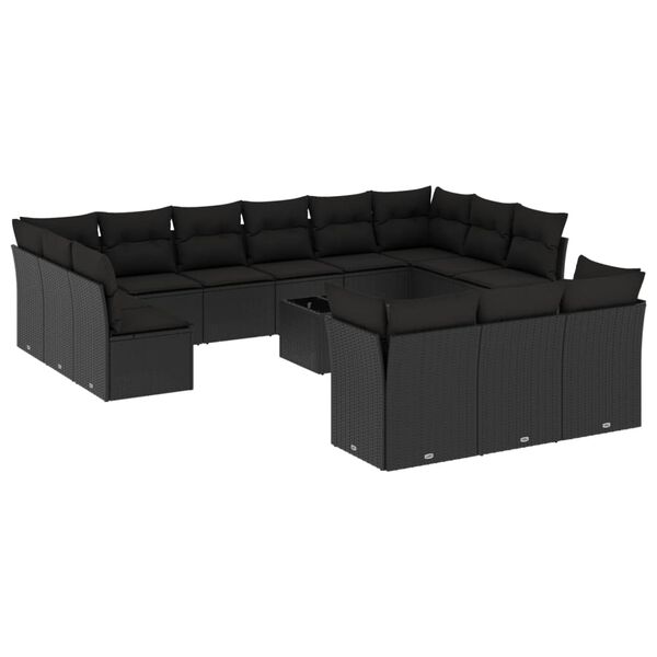 vidaXL Garden Sofa Set Black PE rattan, powder-coated steel Large