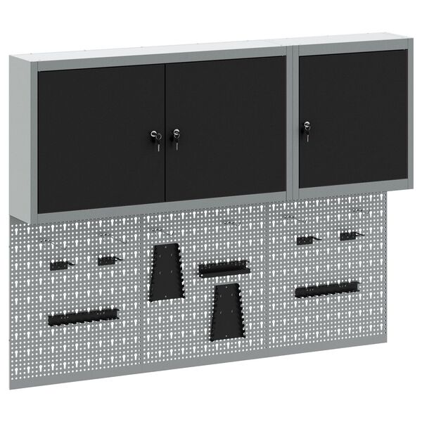 vidaXL Tool Cabinet and Pegboard Set 5 pcs Black 150 x 20 x 115 cm