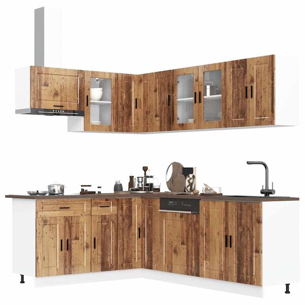vidaXL Kitchen Cabinet Set Old wood Engineered wood and glass Large