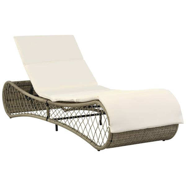 vidaXL Sunlounger Grey/beige with cream white cushion