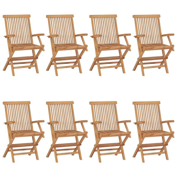 vidaXL Garden Chair Set of 8 Brown Solid Teak Wood Standard Foldable