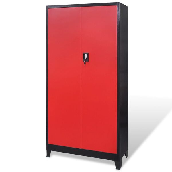 vidaXL Tool Cabinet with 2 Doors Steel 35.4"x15.7"x70.9" Black and Red