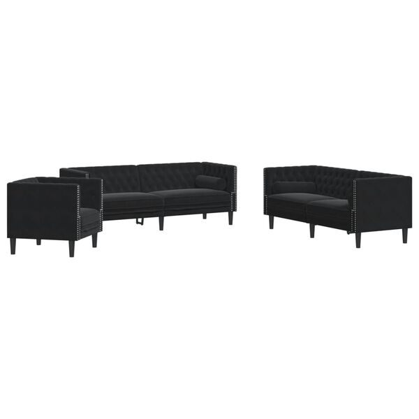vidaXL Chesterfield Sofa Set Black Velvet, solid wood, plywood