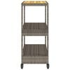 vidaXL Bar Cart 3-Tier Gray Poly Rattan and Solid Wood Acacia
