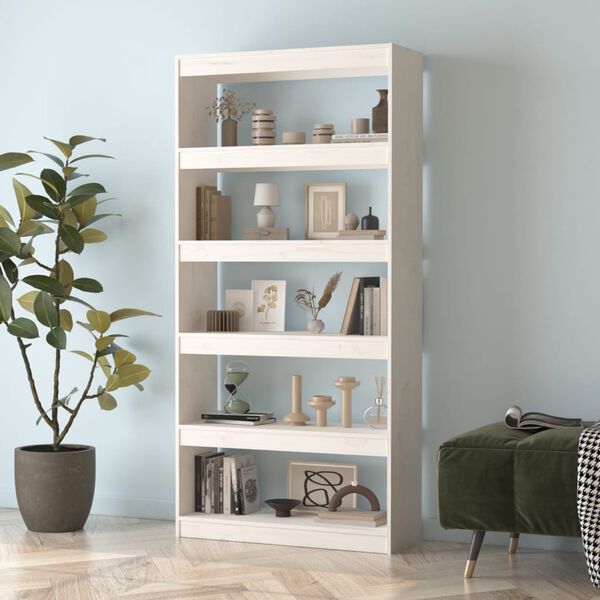 vidaXL Book Cabinet White Solid Pine Wood Medium Book Cabinet