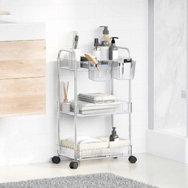 vidaXL Storage Trolley 3-Tier Transparent 14.6x11.0x26.8" Acrylic